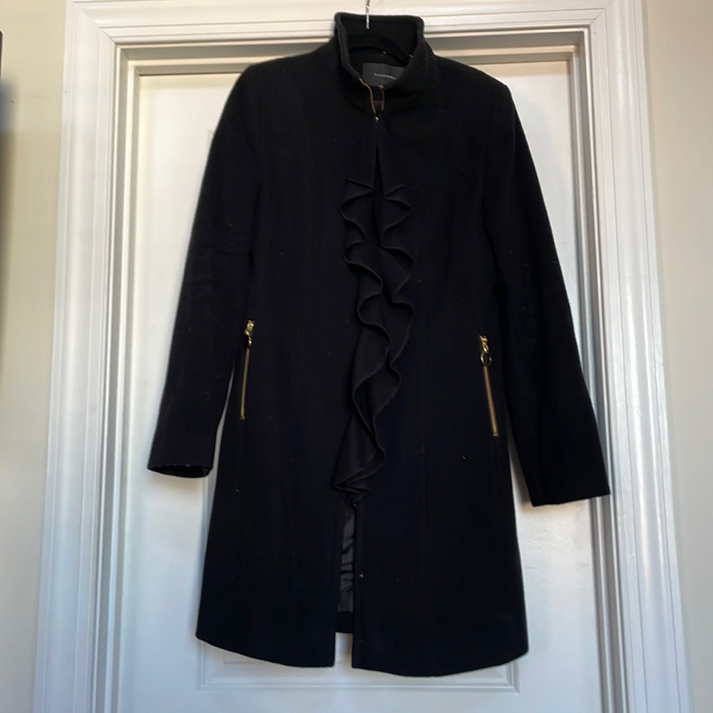 Tahari black wool blend coat